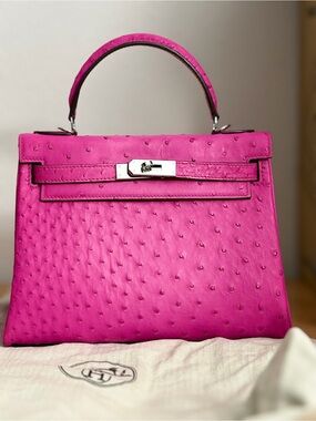 PHW Kelly Sellier 28 Rose magnolia fuchsia pink genuine Ostrich retourne FLAWED